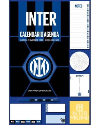 Calendario Agenda Inter 2026 (14 mesi) + Penna + Block notes + Stickers + Foglietti adesivi