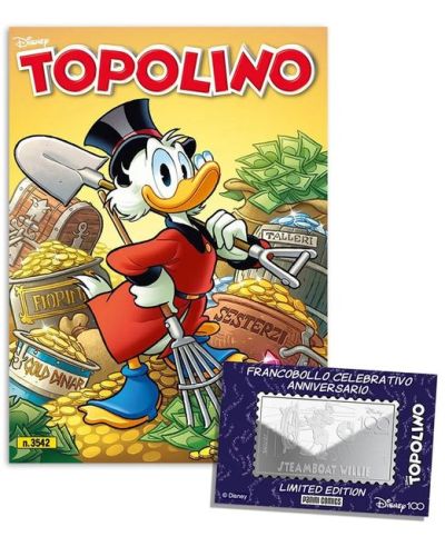 Disney Topolino presenta Francobollo Disney 100 in metallo