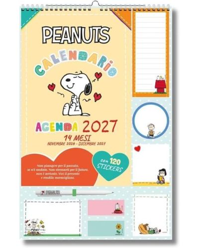 Calendario Agenda 2027 Peanuts (14 mesi) + Penna + Block notes + Stickers + Foglietti adesivi