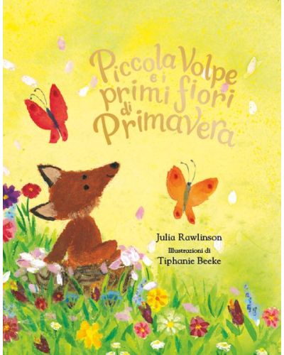 Piccola volpe e i primi fiori di primavera