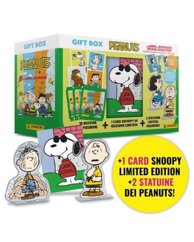Peanuts Gift Box A (10 bustine figurine + 1 Card Snoopy Joe Cool + Statuine Charlie Brown e Pig Pen)