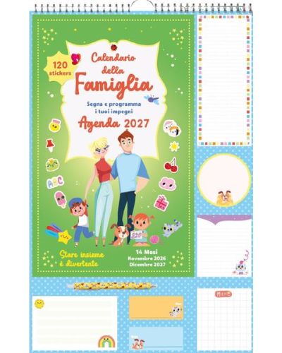 Calendario Agenda Famiglia 2027 (14 mesi) + Penna + Block Notes + Stickers + Foglietti adesivi